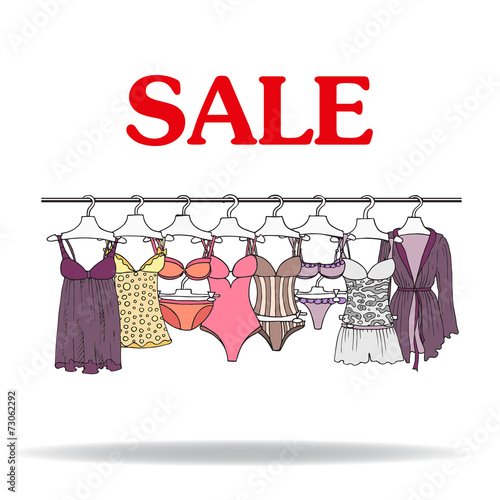 Cute hand drawn illustration with sale of lingerie
