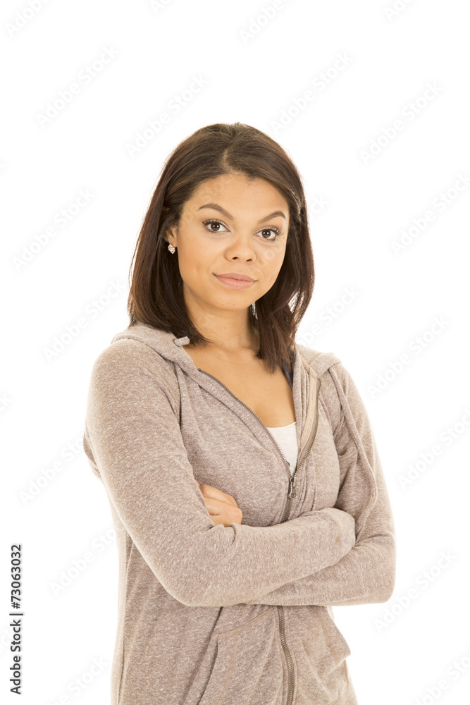 Hawaiian woman gray sweater arms folded Hawaiian woman gray sweater arms folded