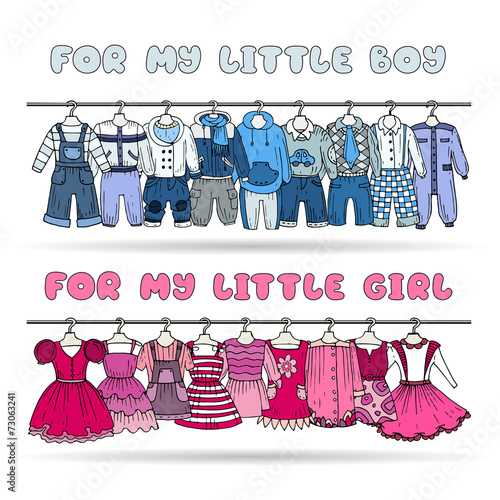 Vector illustration with clothes for  boys and girls