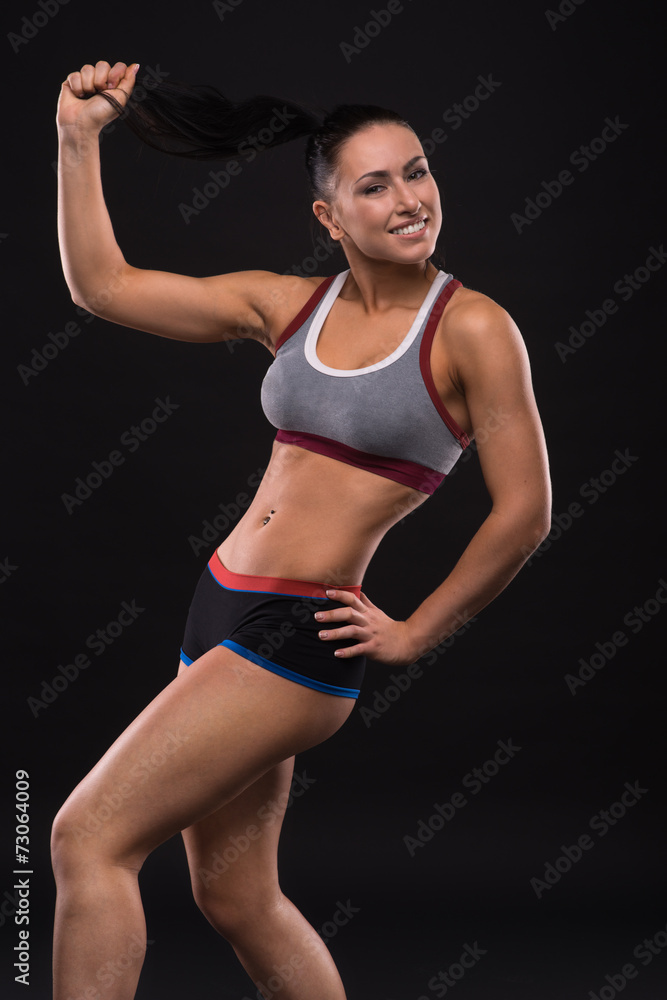 Young sports-looking nice lady with dark hair Young sports-looking nice lady with dark hair