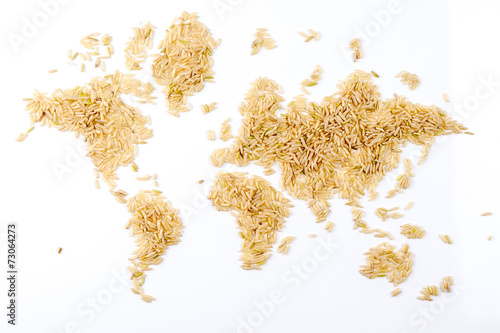 map of the world made of raw natural rice on white background #73064273