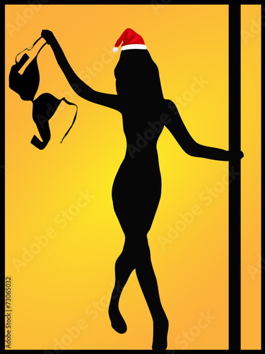 Framed Female Pole Dancer with a Santa Hat