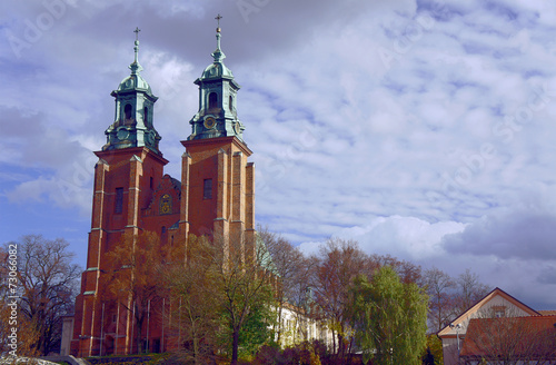Towers of cathedral church in Gniezno, Poland.
