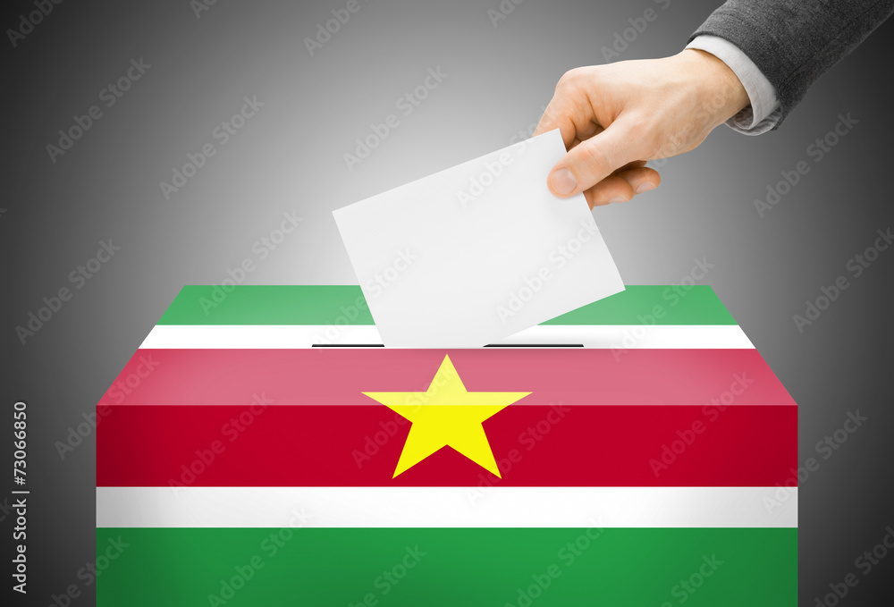 Ballot box painted into national flag colors - Suriname Ballot box painted into national flag colors - Suriname
