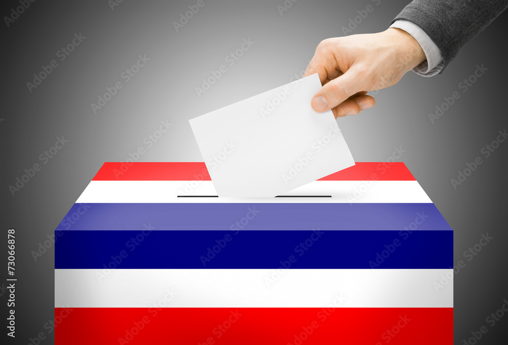 Ballot box painted into national flag colors - Thailand Ballot box painted into national flag colors - Thailand