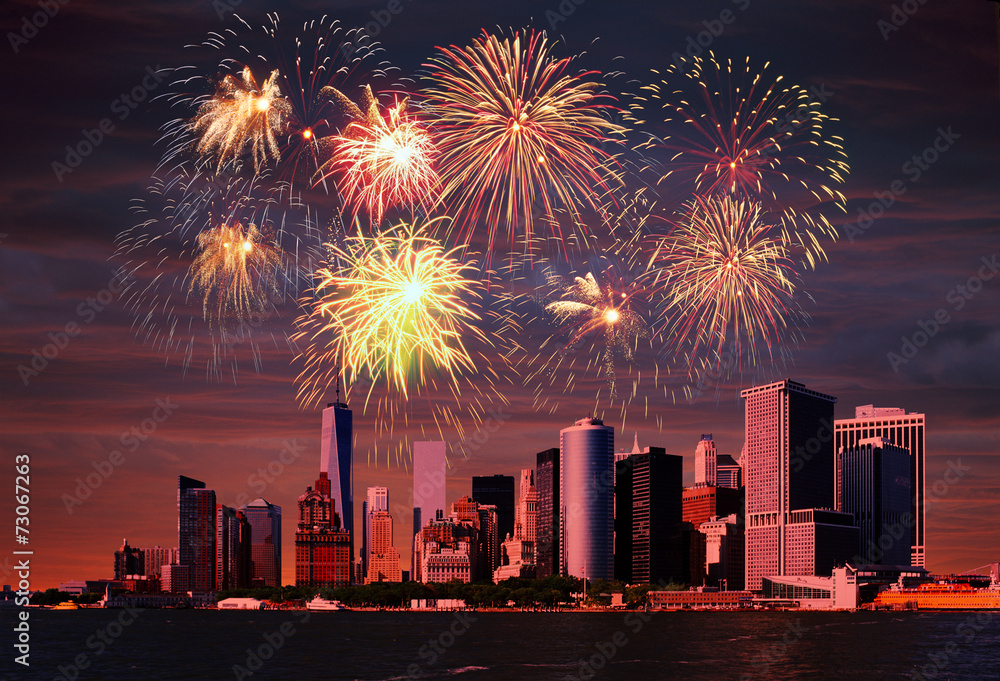 Fireworks over NYC - obrazy, fototapety, plakaty 