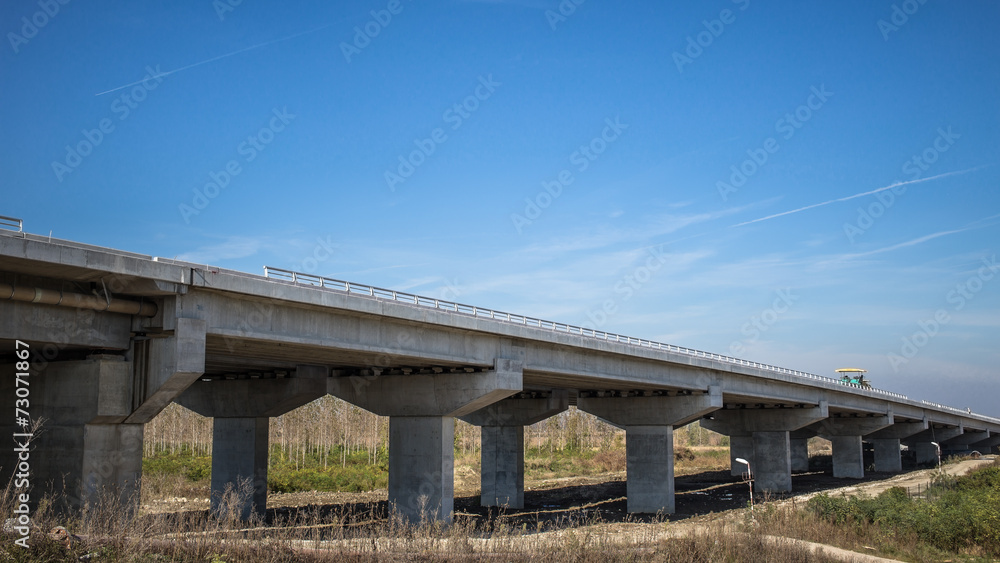 Highway bridge with concrete pylons crossing a river - Belgrade,