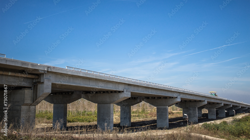 Highway bridge with concrete pylons crossing a river - Belgrade, Highway bridge with concrete pylons crossing a river - Belgrade,