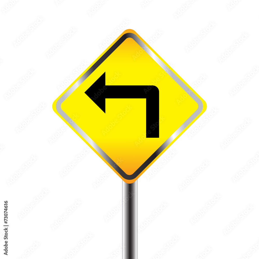 Turn left traffic sign on white background Turn left traffic sign on white background