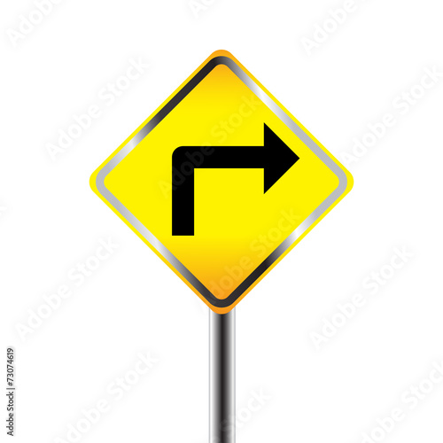 Turn Right traffic sign on white background