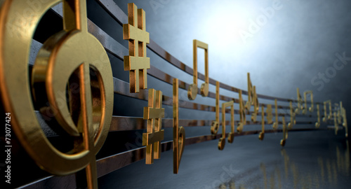 Gold Music Notes On Wavy Lines