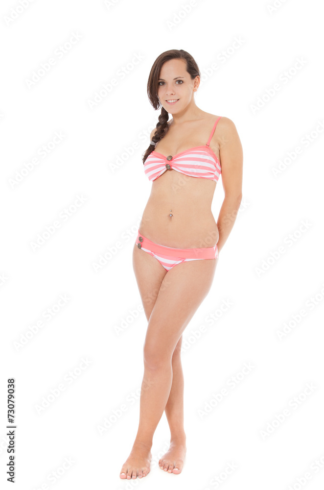 Attractive girl in bikini. All on white background. Attractive girl in bikini. All on white background.