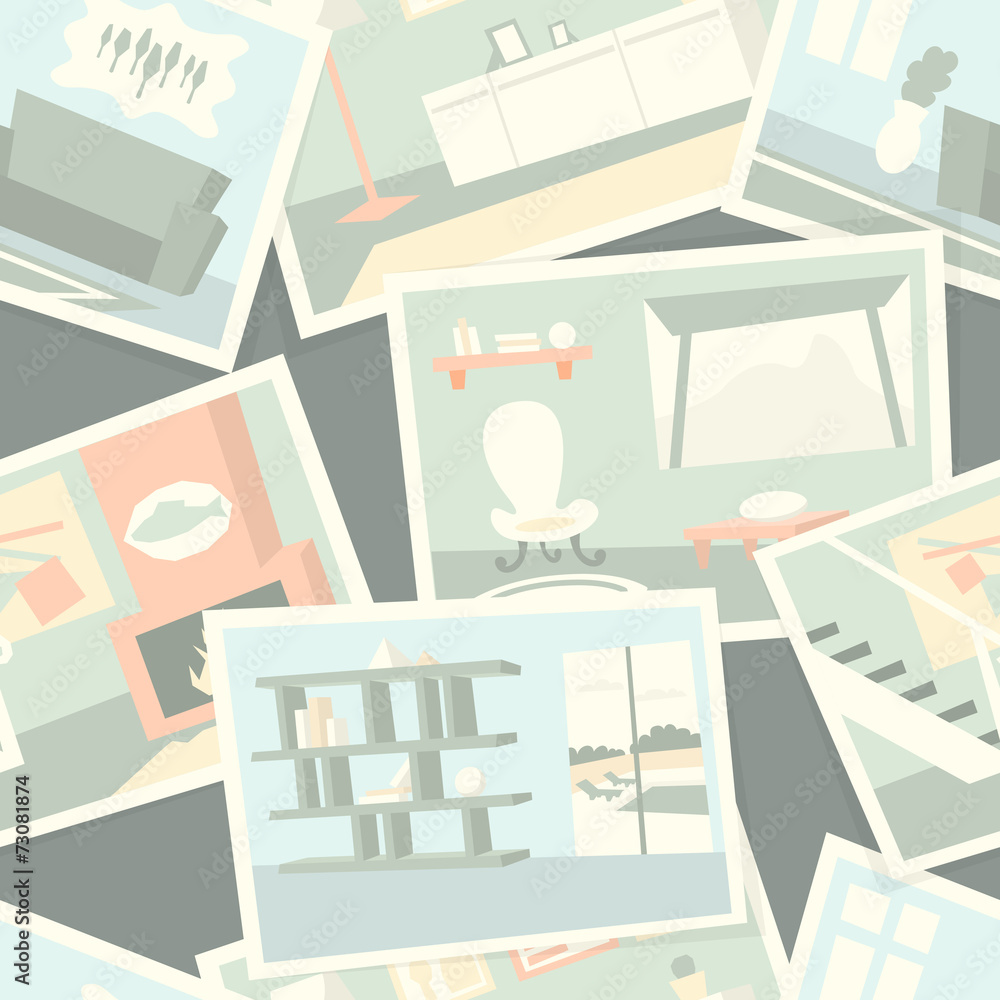 Pattern with home interior photos. Vector illustration. Pattern with home interior photos. Vector illustration.