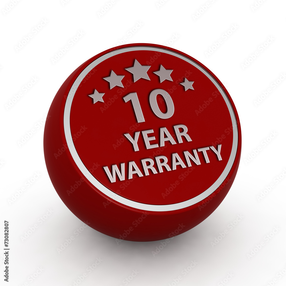 Ten year warranty circular icon on white background Ten year warranty circular icon on white background