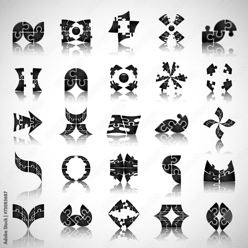 Fototapeta premium Puzzle Icons Set - Isolated On Gray Background