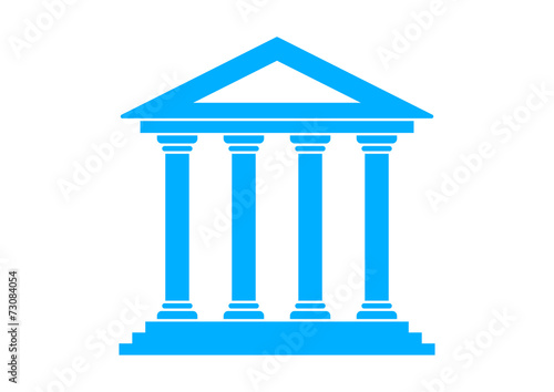 Blue historical building on white background