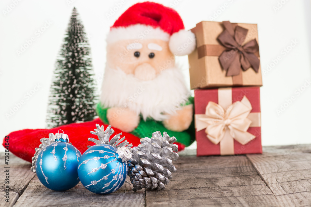 Christmas baubles and Santa Claus toy Christmas baubles and Santa Claus toy