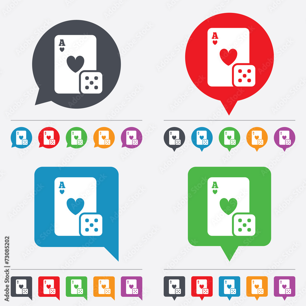 Casino sign icon. Playing card with dice symbol Casino sign icon. Playing card with dice symbol