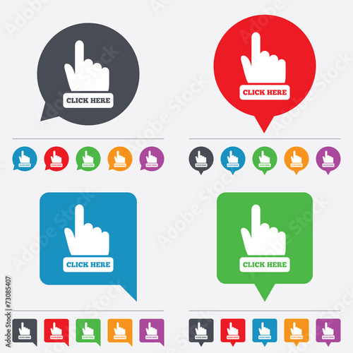 Click here hand sign icon. Press button.