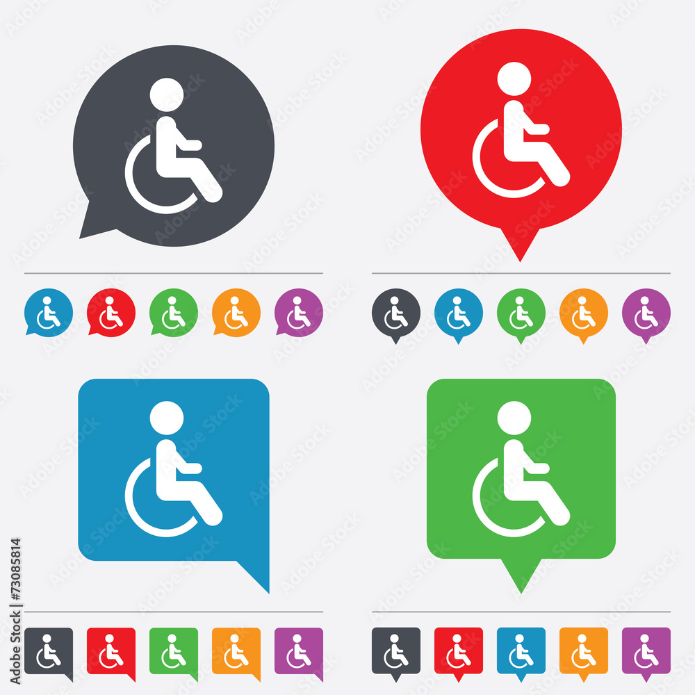 Disabled sign icon. Human on wheelchair symbol. Disabled sign icon. Human on wheelchair symbol.