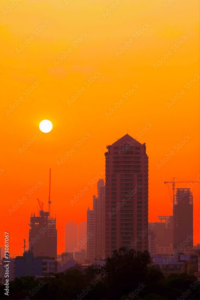 sunset at the city