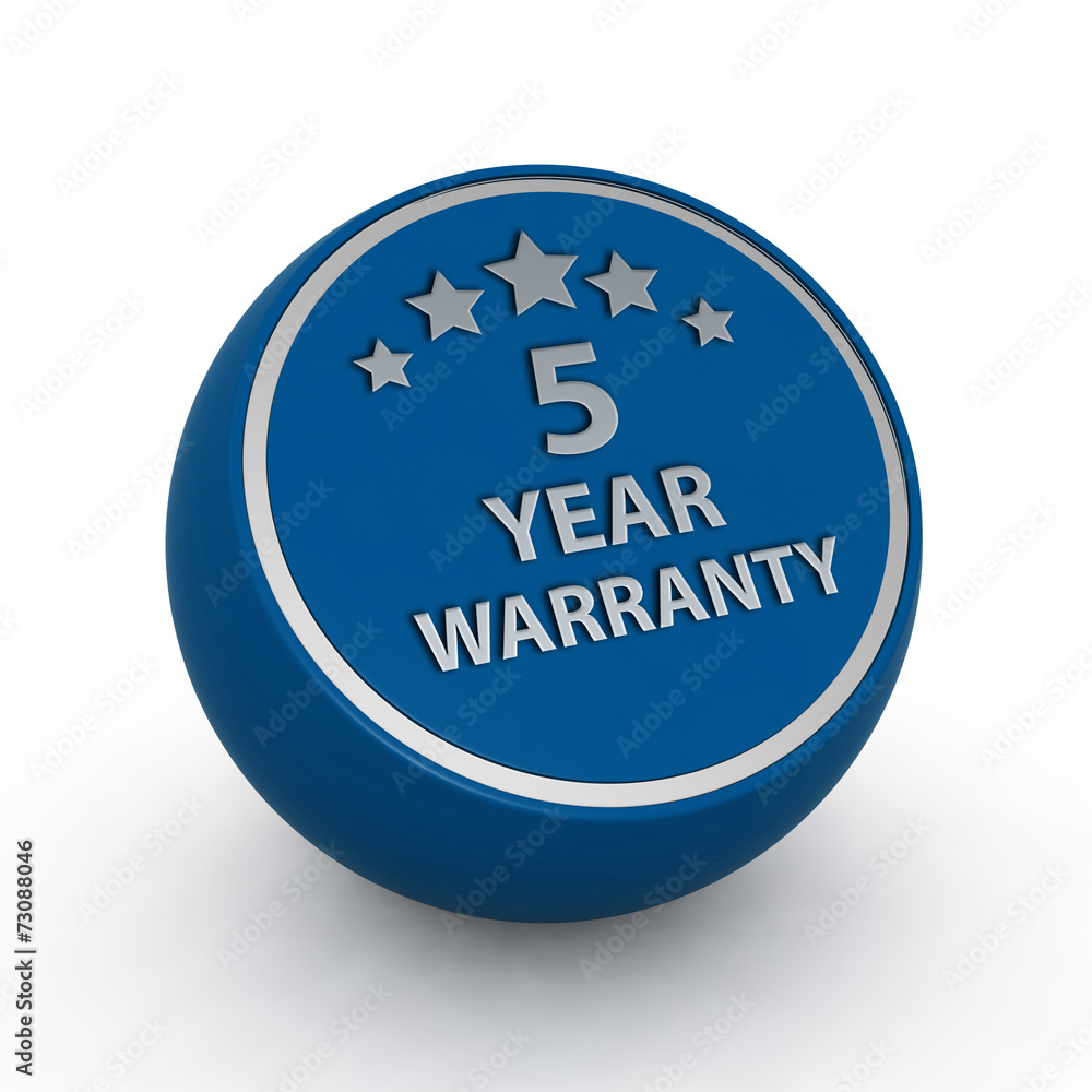 Five year warranty circular icon on white background Five year warranty circular icon on white background
