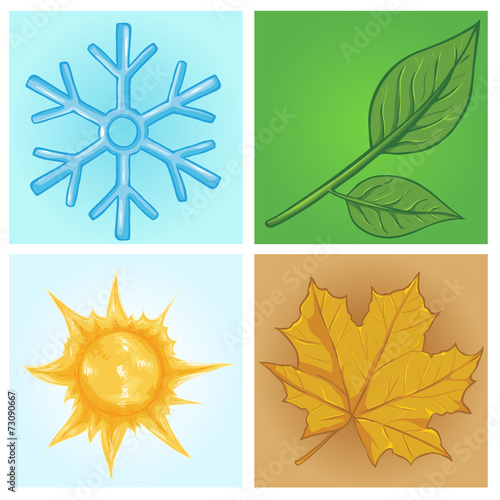 Vector Set of Cartoon Seasons Icons.
