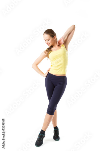 sport fitness woman, young healthy girl doing exercises, full le