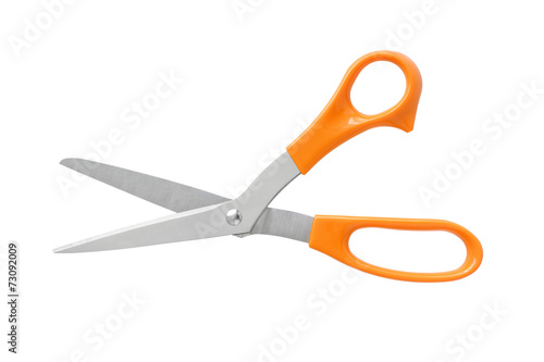 Fotografiet Office Scissors Orange Color Handle isolated on white background