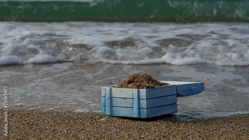 Empty treasure chest on a deserted island.