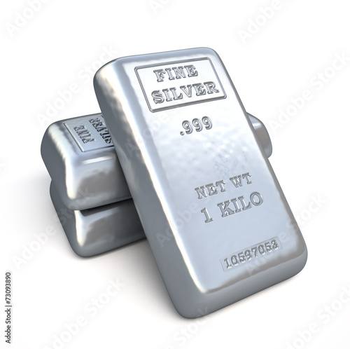 Fine silver bars on white background.  Finance illustration