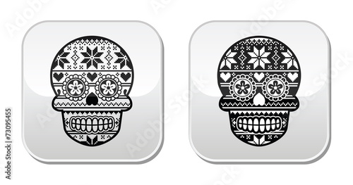 Mexican black sugar skull buttons with winter Nordic pattern
