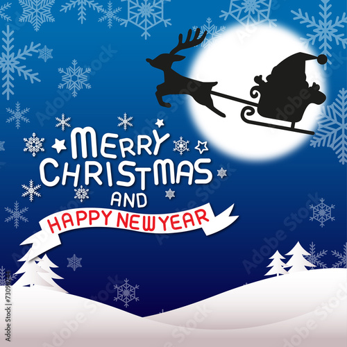 Merry christmas and happy new year, santa claus and rudolph