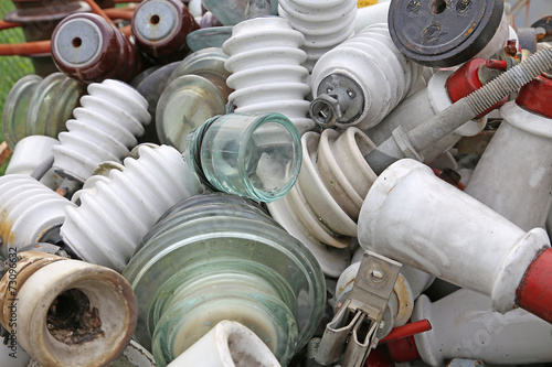 Vászonkép old ceramic insulators in an old dump obsolete material