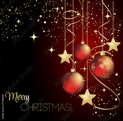 Merry Christmas  card with red bauble