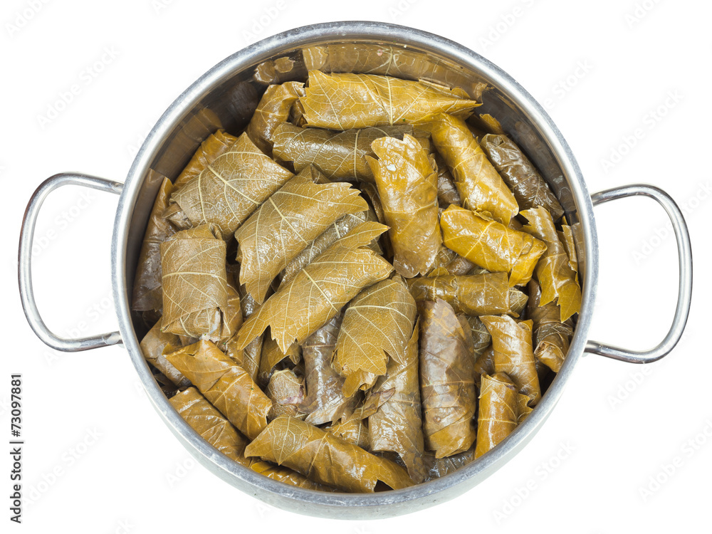 dolma from vine leaves and mince in stewpan dolma from vine leaves and mince in stewpan