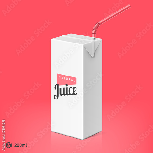 Juice or milk package with drinking straw template, 200ml
