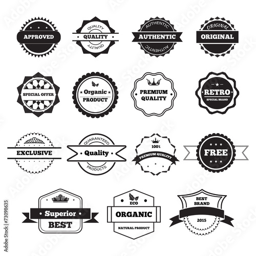 Vector Black and White Retro Stamps and Badges Isolated on White