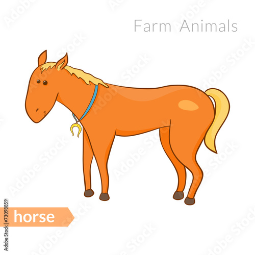 Vector cute cartoon horse with horseshoe isolated background