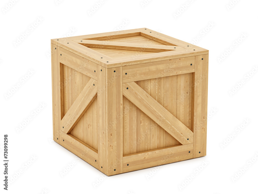 render of a wooden box, isolated on white render of a wooden box, isolated on white