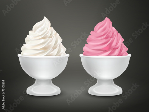 blank paper cup with milk and strawberry ice cream
