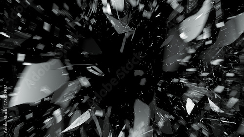 Fototapeta Destructed or Shattered glass with motion blur on black