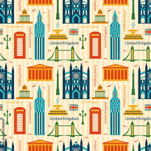 Seamless pattern with landmarks of United Kingdom