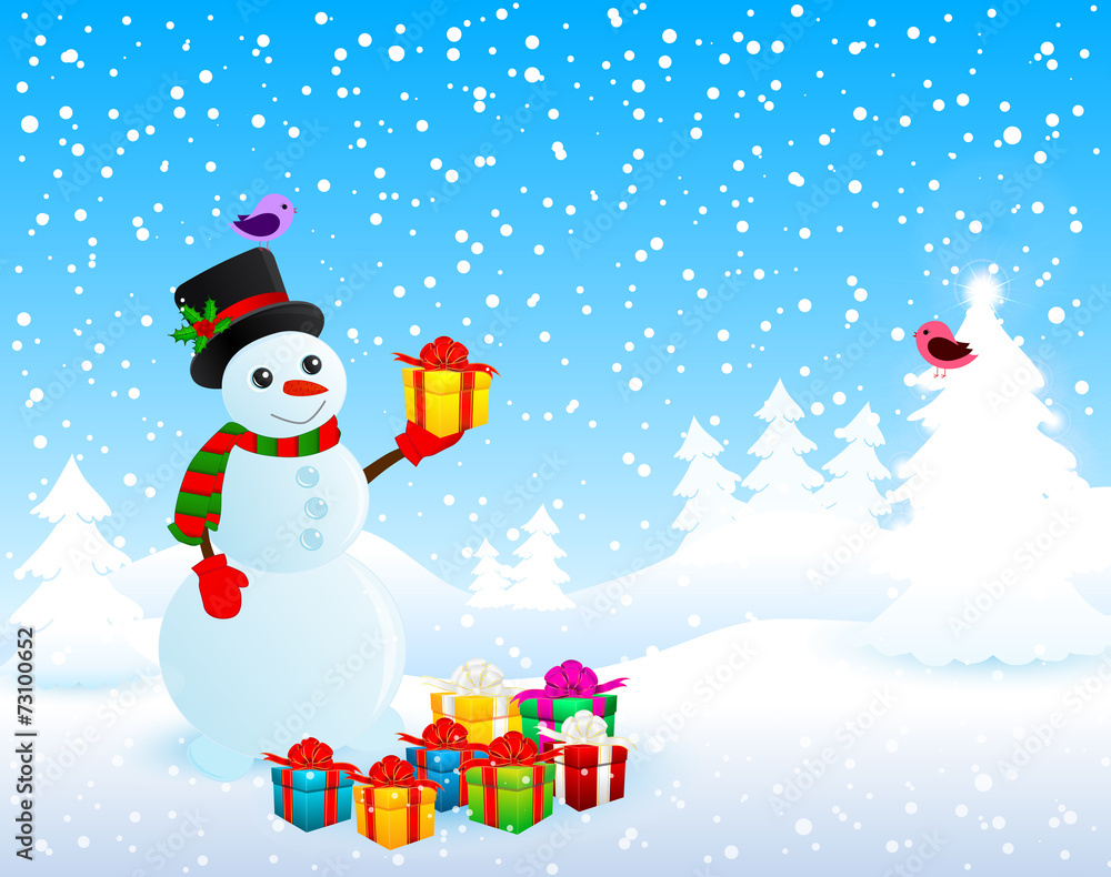 christmas background with snowman