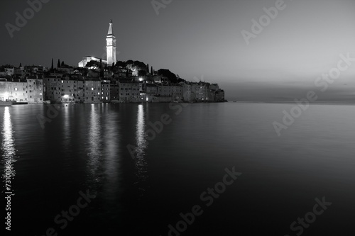 Rovinj, Croatia night - monochrome black white photo