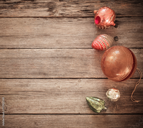 vintage Christmas decoration on old wooden background