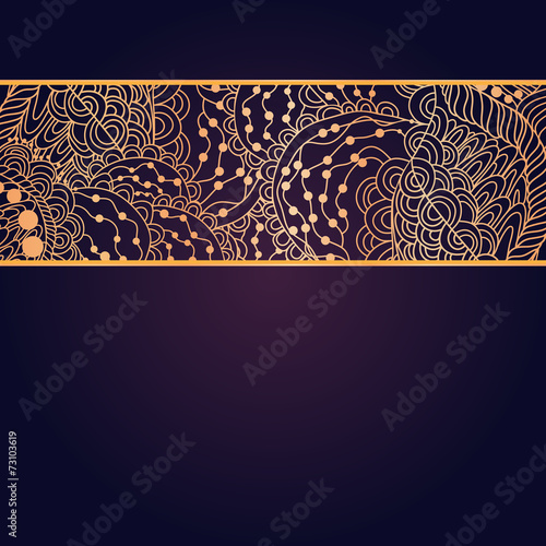 Vintage invitation card on purple background with lace ornament.