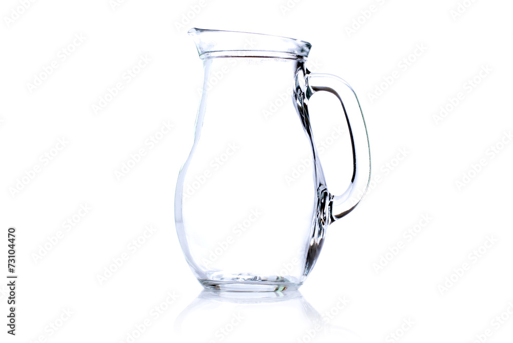 empty carafe of milk isolated on white background with reflectio empty carafe of milk isolated on white background with reflectio
