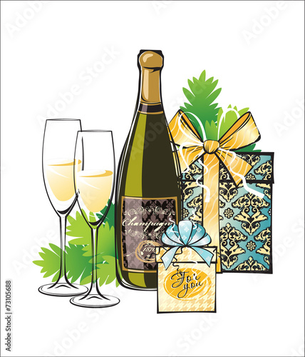 Christmas illustration of champagne