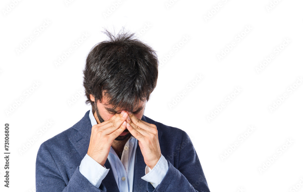 frustrated man over isolated white background frustrated man over isolated white background